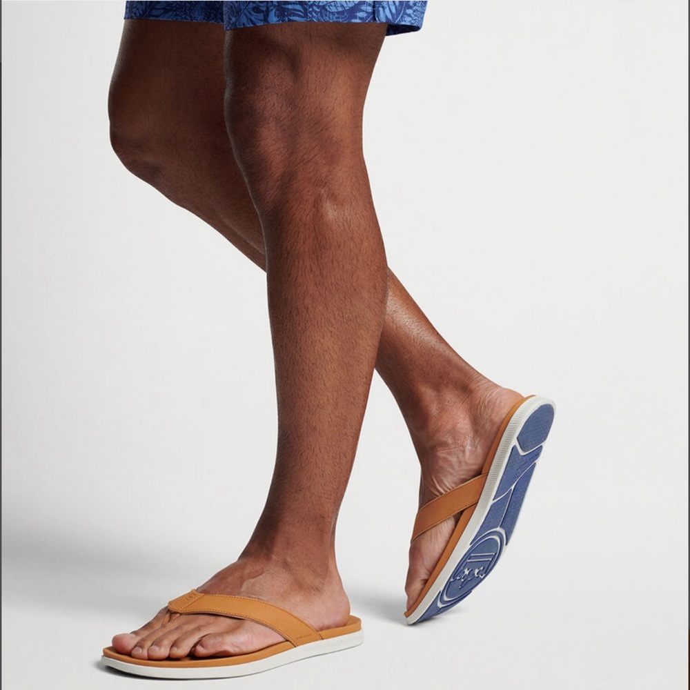 Peter Millar Men’s Hyperlight Slide Nubuck Men’s Flip Flop - in Cognac - size 11